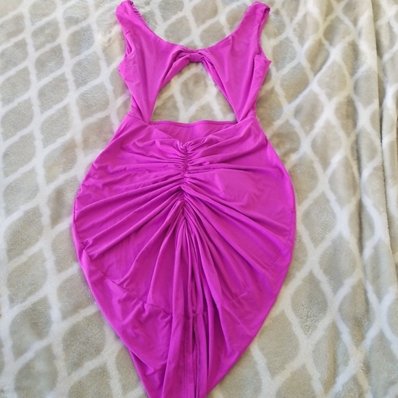 Geebin Flores purple ruched dress. - Picture 3 of 6